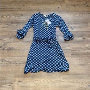 Michael Kors Blue Navy Chain Link Lace Up Sheath Plaid Dress XS